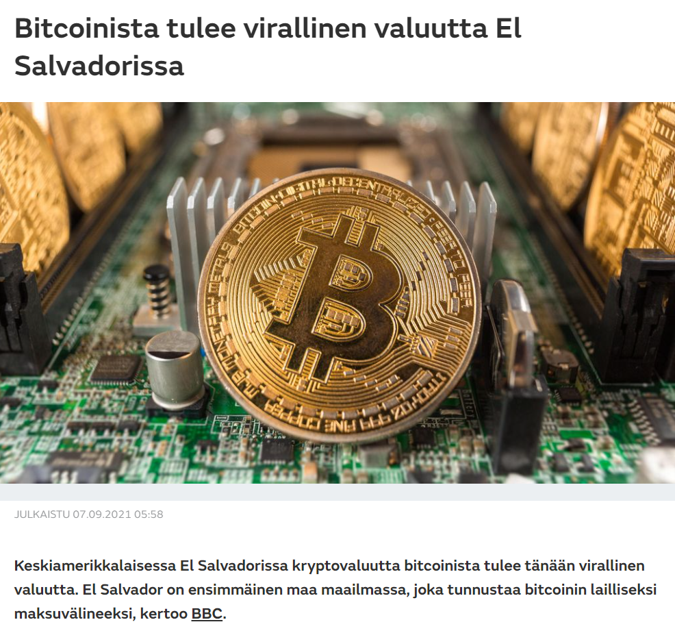 Bitcoin on virallinen valuutta El Salvadorissa