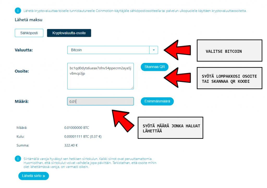 Coinmotion bitcoin lähetys 2